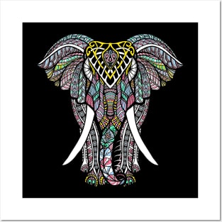 Ornate Elephant Mandala Indian Posters and Art